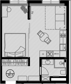 Планировка — Оливия, Студия, 39 м²