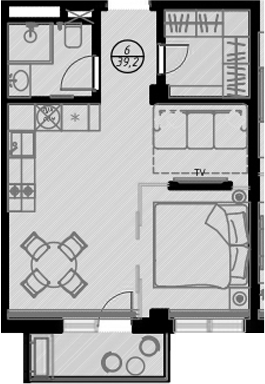 Планировка — Оливия, Студия, 36 м²