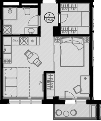 Планировка — Оливия, Студия, 42 м²