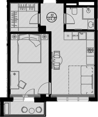 Планировка — Оливия, Студия, 42 м²