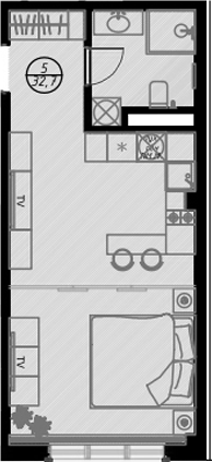 Планировка — Оливия, Студия, 33 м²