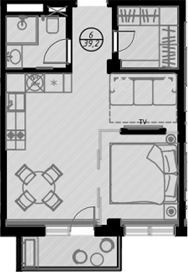 Планировка — Оливия, Студия, 36 м²