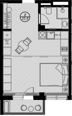 Планировка — Оливия, Студия, 33 м²