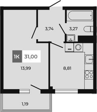 Планировка — Соседи, 1-комн., 30 м²