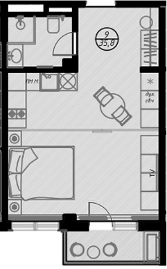 Планировка — Оливия, Студия, 33 м²