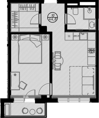 Планировка — Оливия, Студия, 42 м²