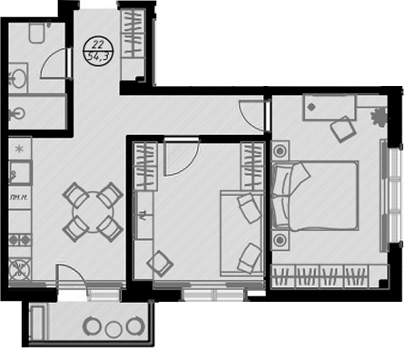 Планировка — Оливия, Студия, 51 м²
