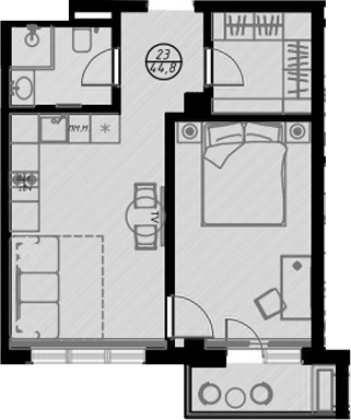 Планировка — Оливия, Студия, 42 м²