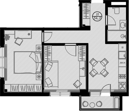 Планировка — Оливия, Студия, 51 м²