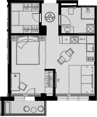 Планировка — Оливия, Студия, 42 м²