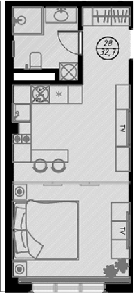 Планировка — Оливия, Студия, 33 м²