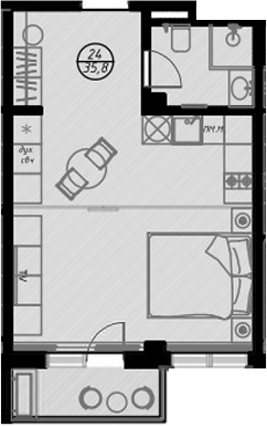 Планировка — Оливия, Студия, 33 м²