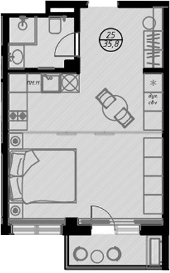 Планировка — Оливия, Студия, 33 м²