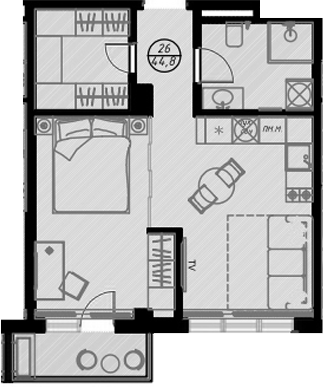 Планировка — Оливия, Студия, 42 м²