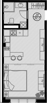 Планировка — Оливия, Студия, 33 м²
