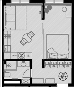 Планировка — Оливия, Студия, 39 м²