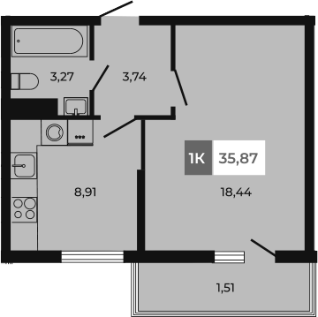Планировка — Соседи, 1-комн., 34 м²