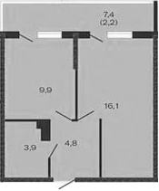 Планировка — Дзенпарк, 1-комн., 35 м²