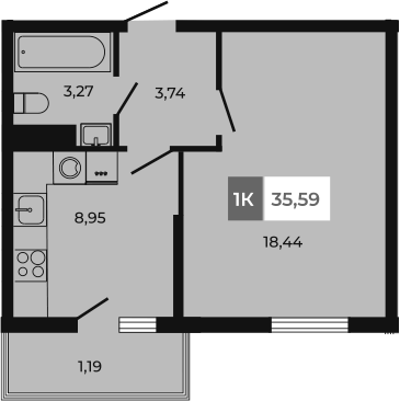 Планировка — Соседи, 1-комн., 34 м²
