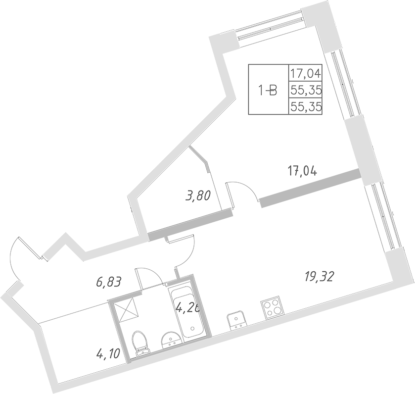 Планировка — Statum, 2-комн., 55 м²