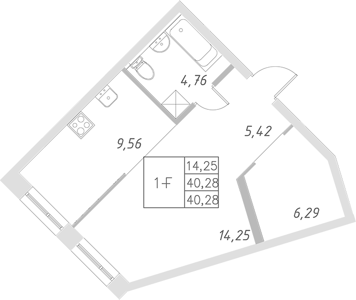 Планировка — Statum, 1-комн., 40 м²