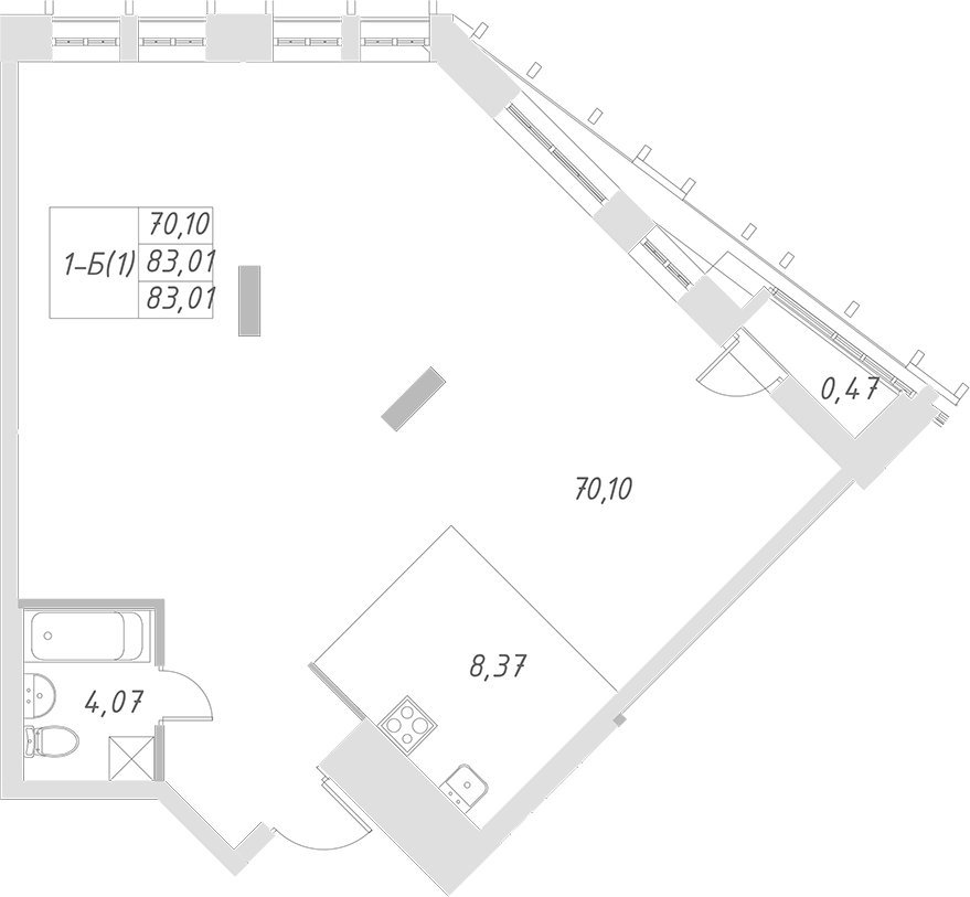 Планировка — Statum, 1-комн., 83 м²