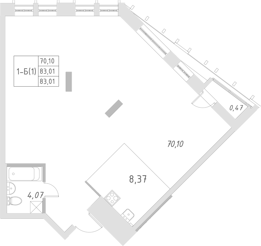 Планировка — Statum, 1-комн., 83 м²