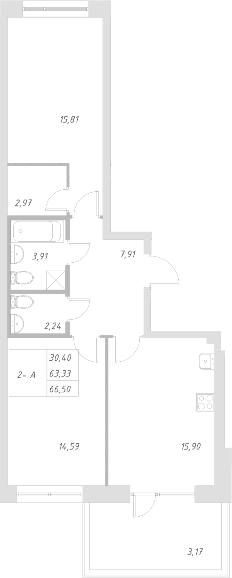 Планировка — Statum, 3-комн., 63 м²