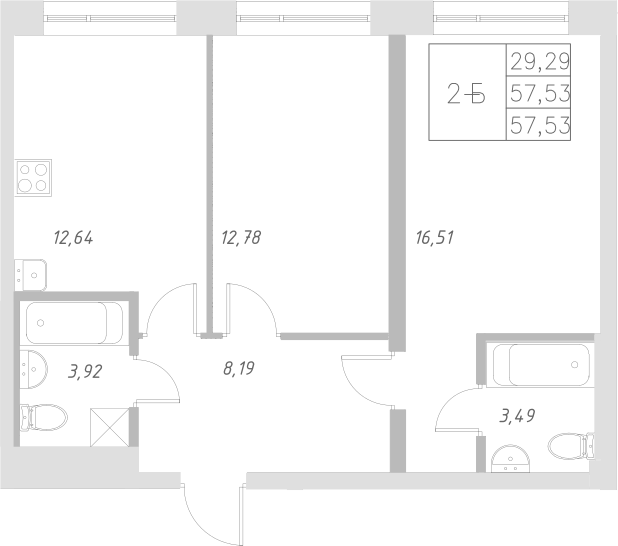 Планировка — Statum, 2-комн., 58 м²