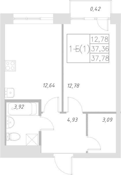 Планировка — Statum, 1-комн., 37 м²