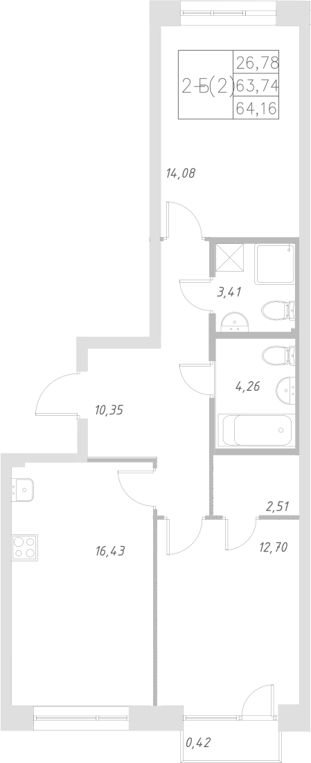 Планировка — Statum, 3-комн., 64 м²