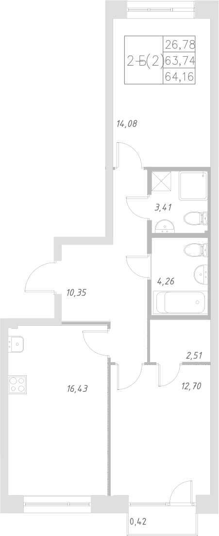 Планировка — Statum, 3-комн., 64 м²