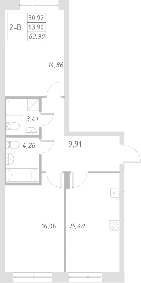 Планировка — Statum, 3-комн., 64 м²