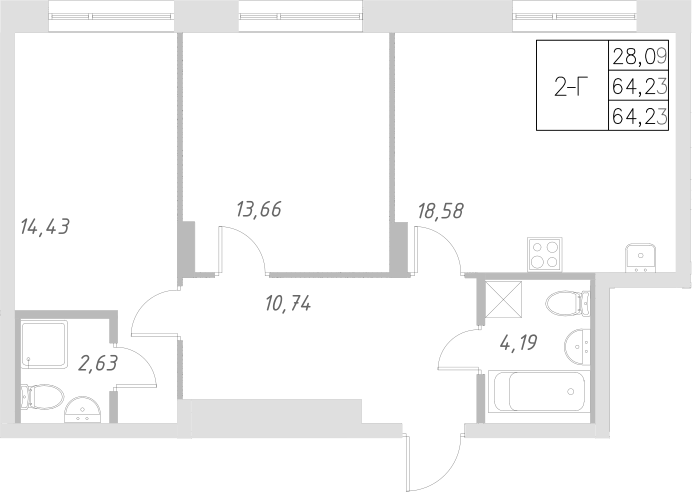 Планировка — Statum, 3-комн., 64 м²