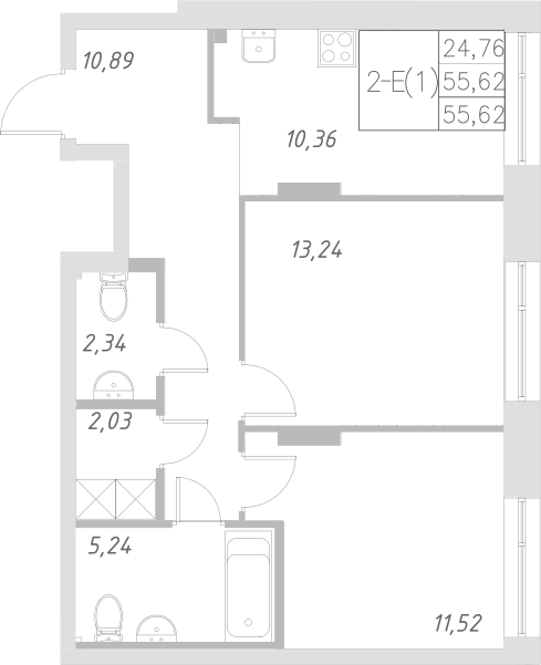 Планировка — Statum, 2-комн., 56 м²