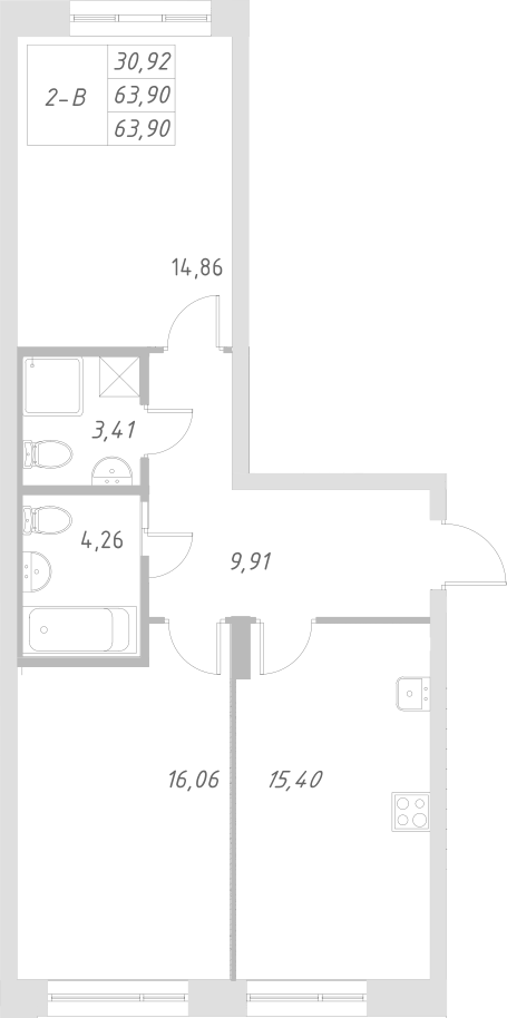 Планировка — Statum, 3-комн., 64 м²