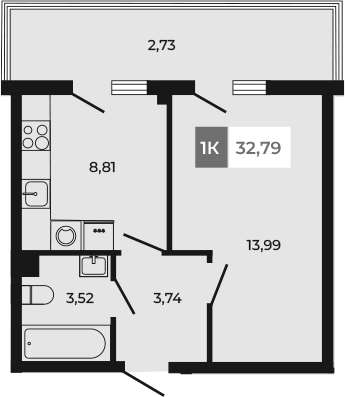 Планировка — Соседи, 1-комн., 30 м²