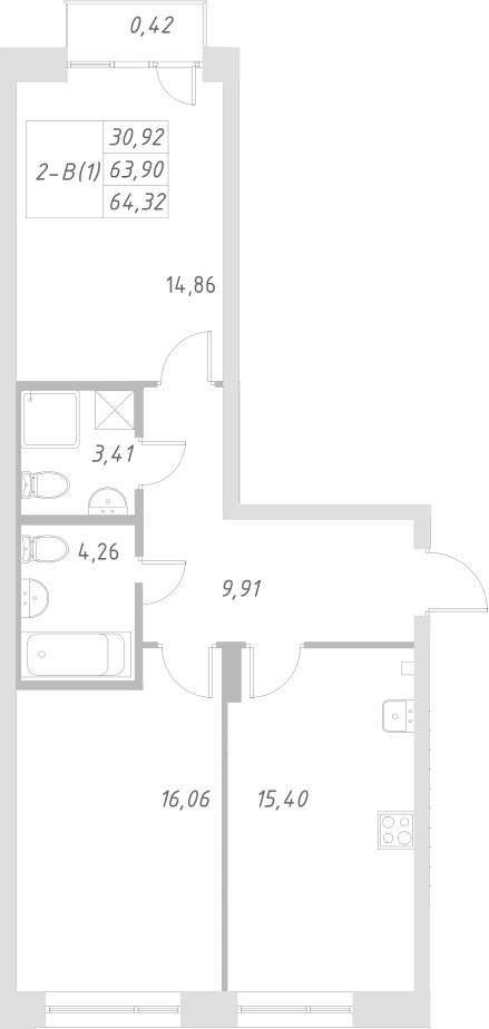 Планировка — Statum, 3-комн., 64 м²