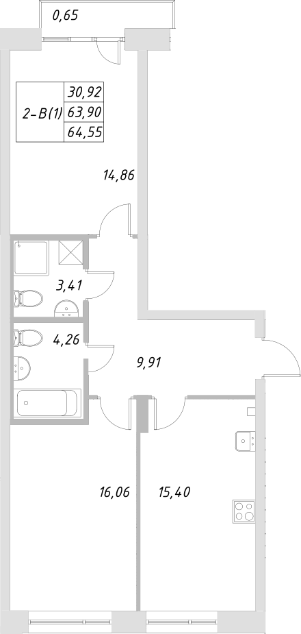 Планировка — Statum, 3-комн., 64 м²
