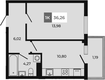 Планировка — Соседи, 1-комн., 35 м²