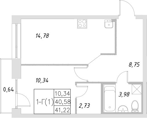 Планировка — Statum, 1-комн., 41 м²