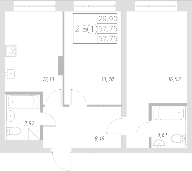 Планировка — Statum, 2-комн., 58 м²