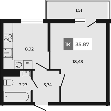 Планировка — Соседи, 1-комн., 34 м²