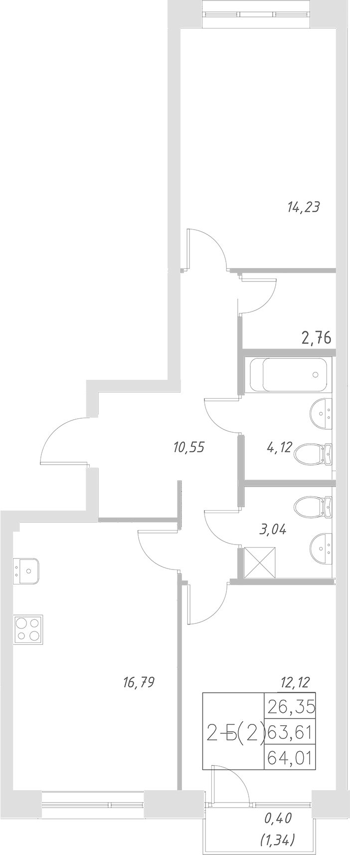 Планировка — Statum, 3-комн., 64 м²