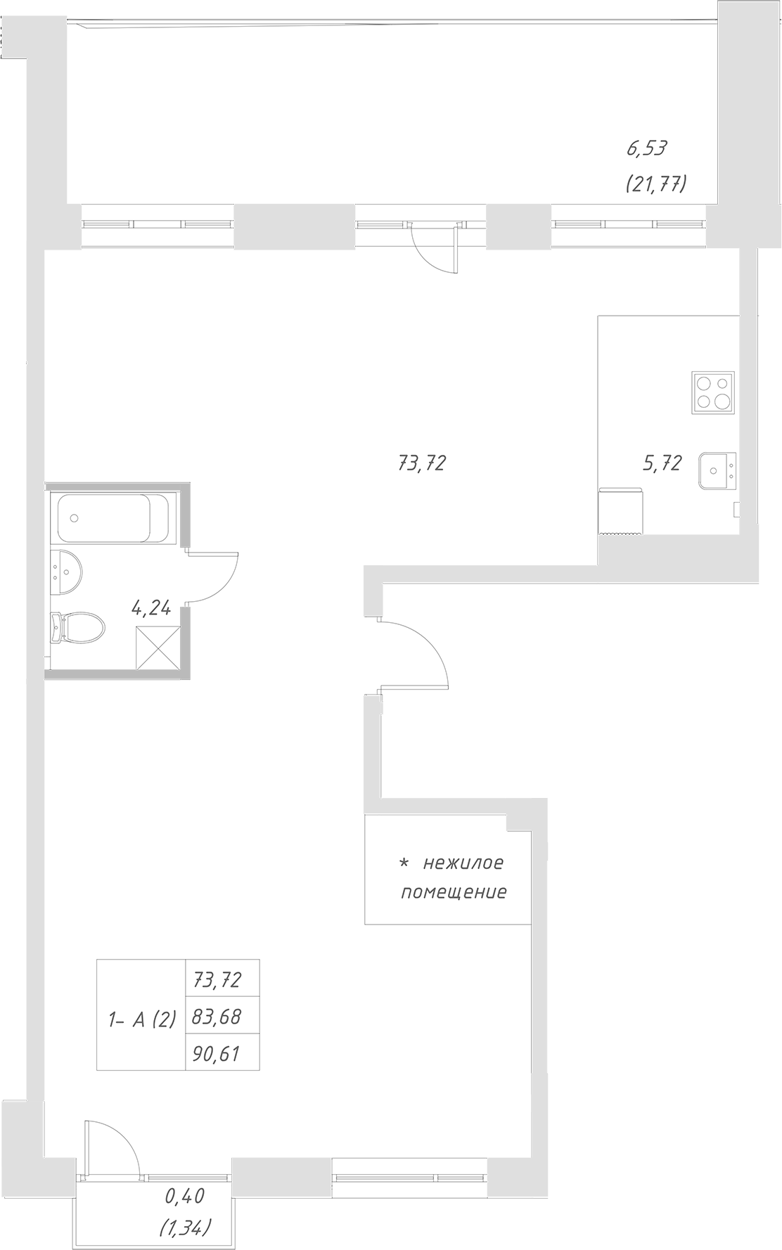 Планировка — Statum, 1-комн., 84 м²