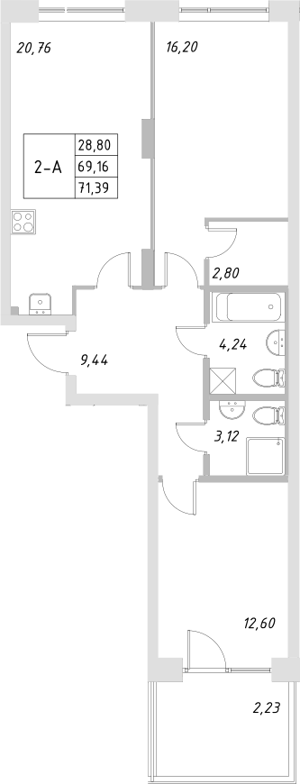 Планировка — Statum, 3-комн., 69 м²