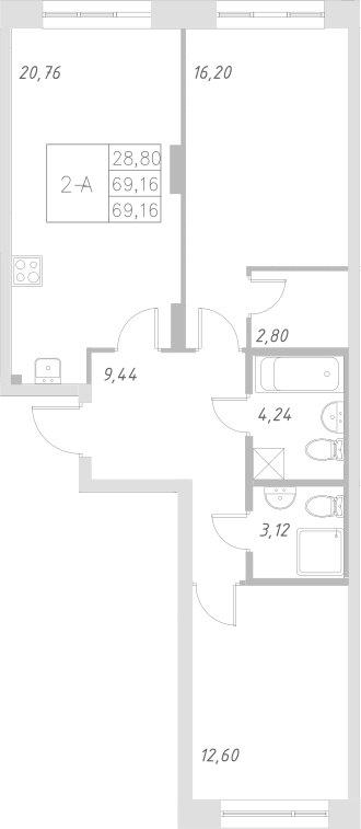 Планировка — Statum, 3-комн., 69 м²