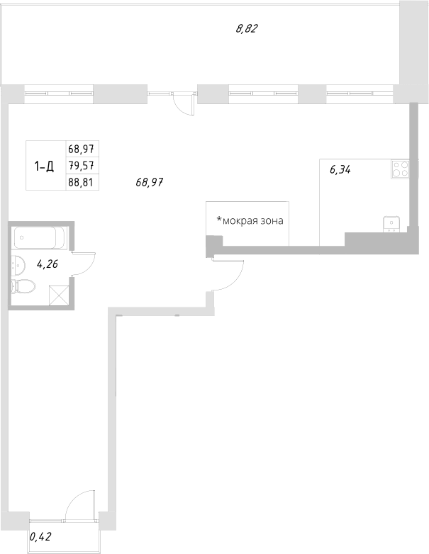 Планировка — Statum, 1-комн., 80 м²
