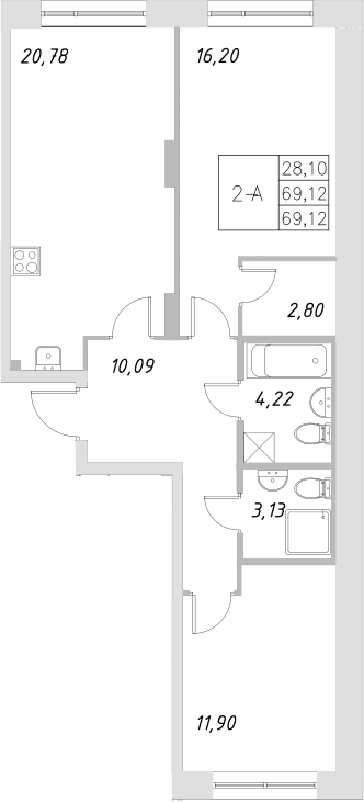 Планировка — Statum, 3-комн., 69 м²