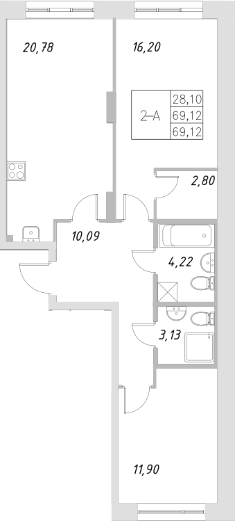 Планировка — Statum, 3-комн., 69 м²